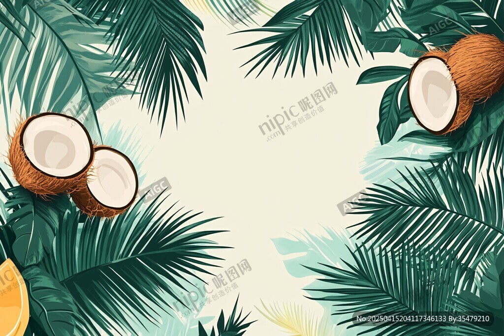熱帶風情 椰果與棕櫚葉
