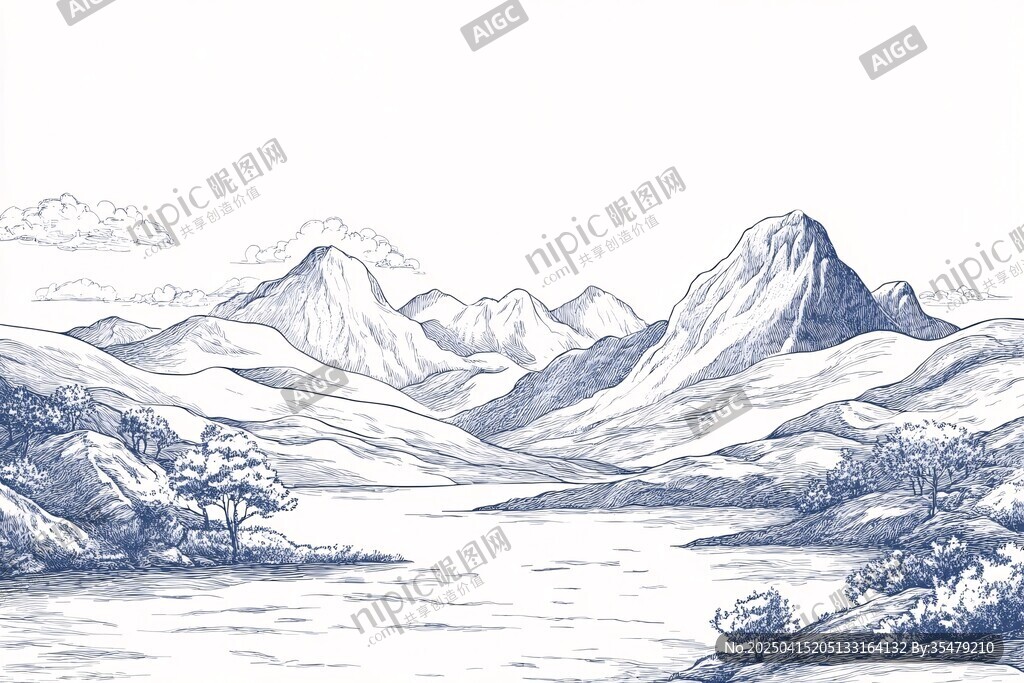 手繪山水風(fēng)景圖