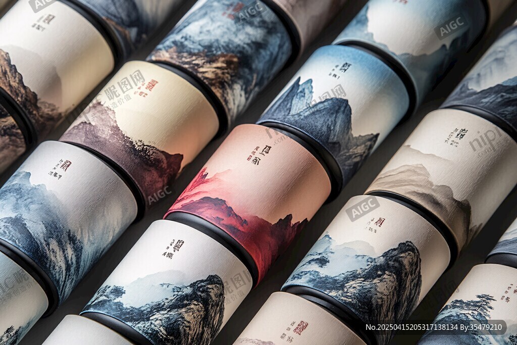 中式山水風(fēng)茶葉罐精美陣列