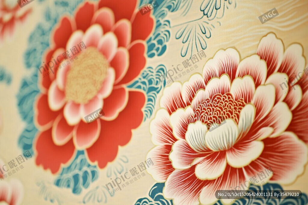 中式牡丹花紋飾精美圖案