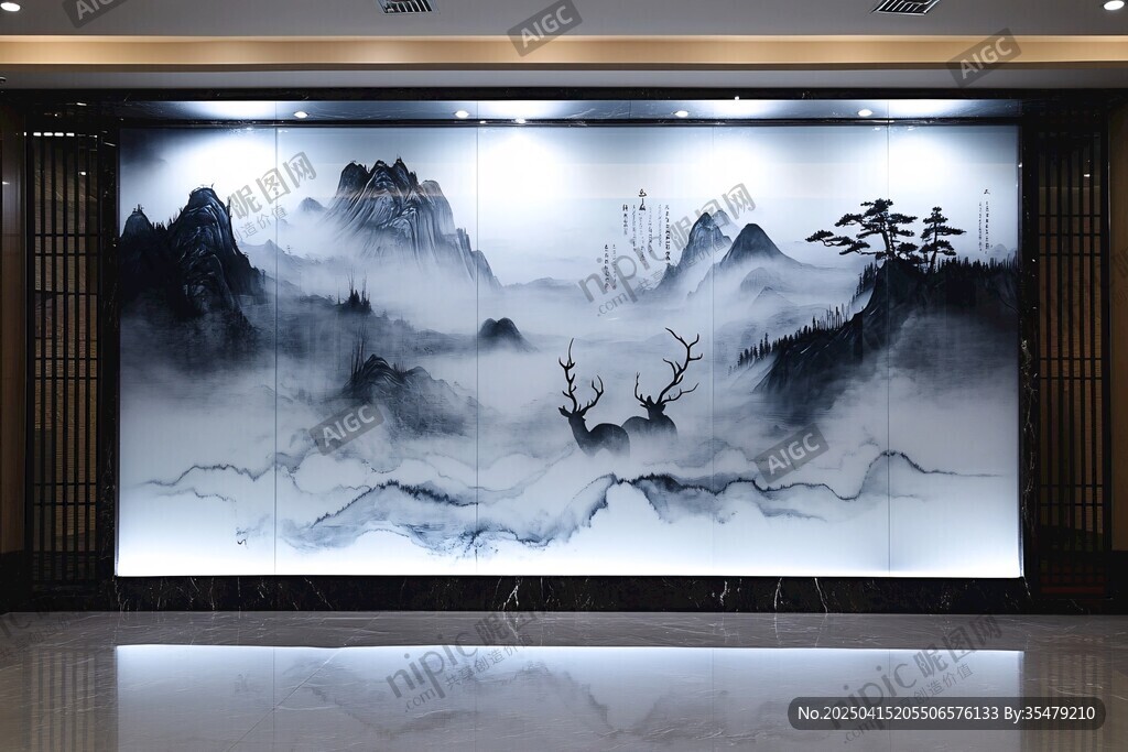 中式水墨山水玄關(guān)裝飾畫