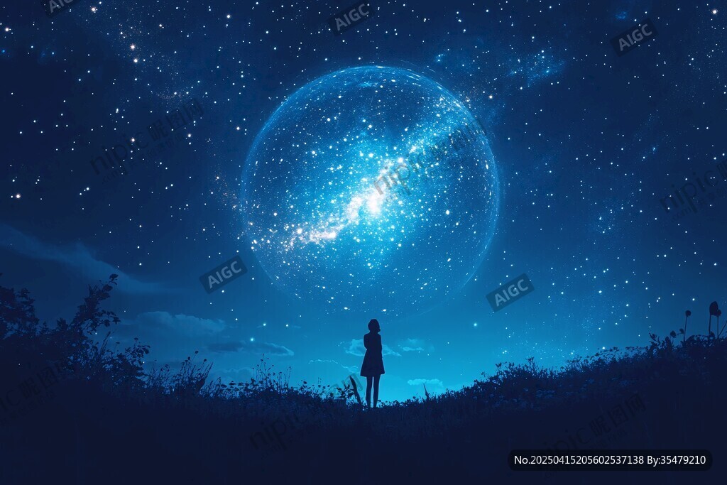 少女仰望璀璨星空