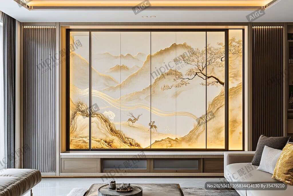 中式客廳的山水藝術(shù)背景墻