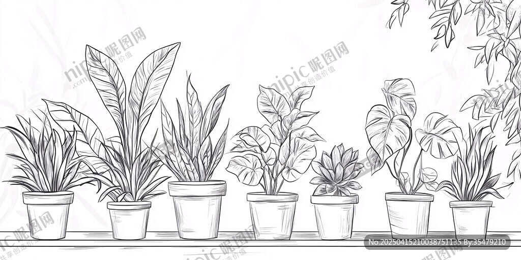 盆栽植物線稿圖