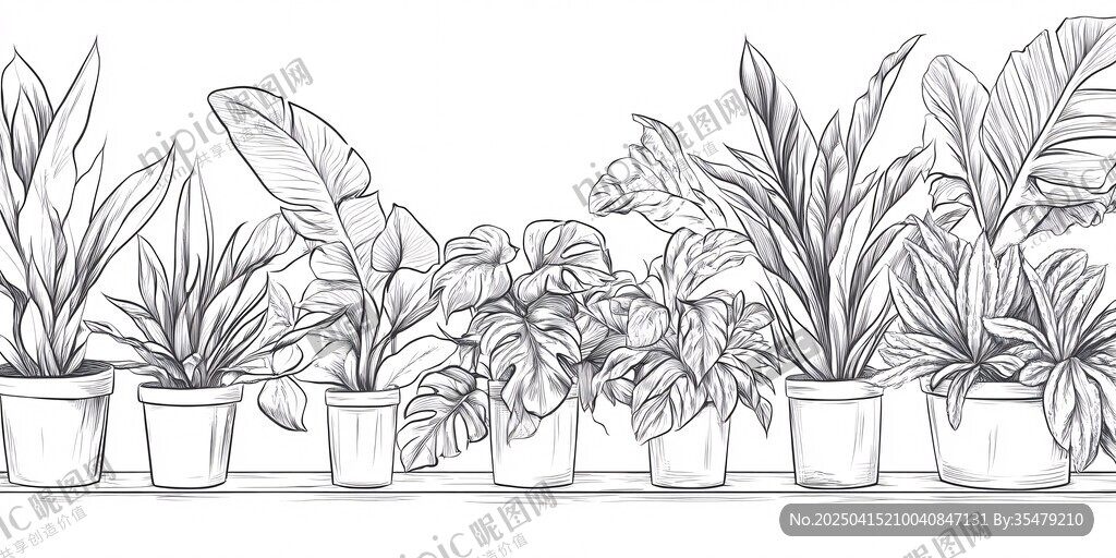 盆栽植物線描插畫(huà)