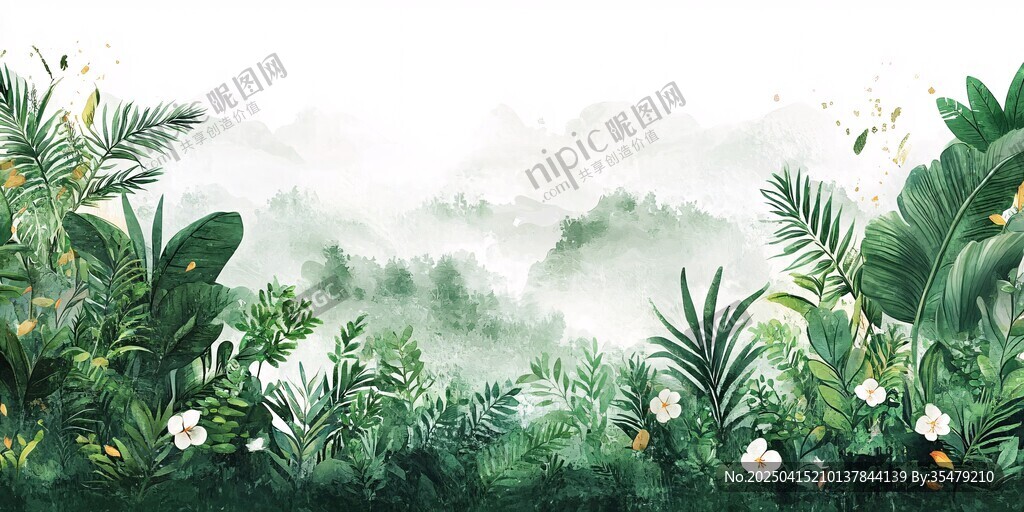 夢幻叢林綠植背景圖