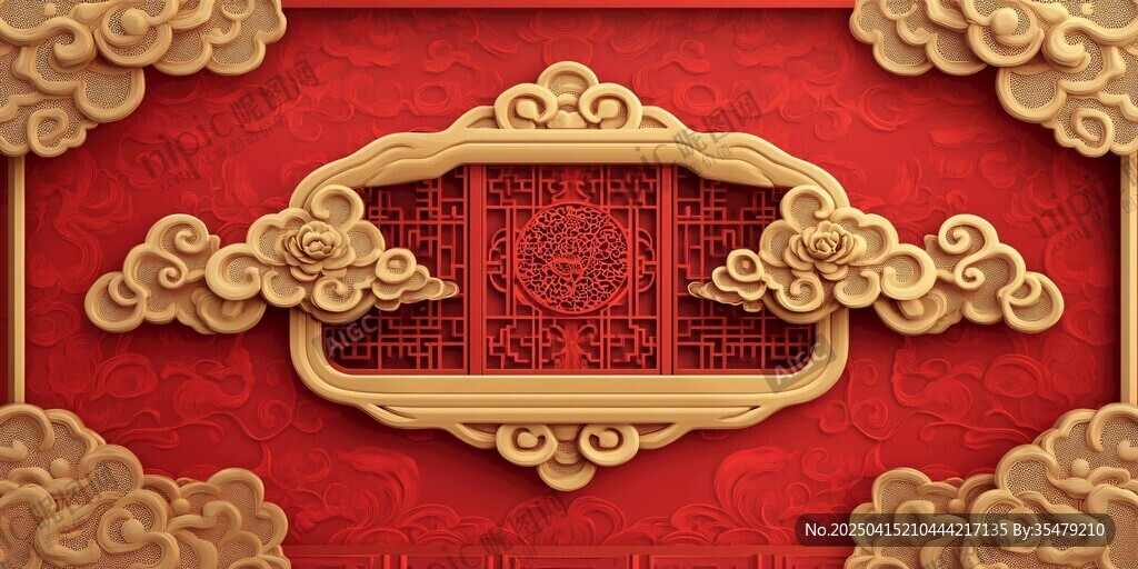 中式傳統(tǒng)雕花紅色背景圖