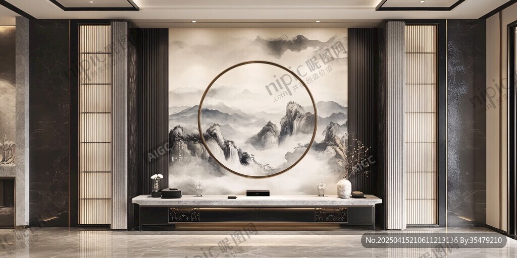 中式客廳山水意境背景墻