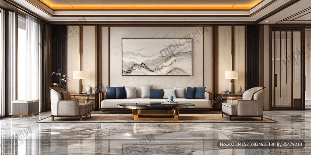 中式風(fēng)格豪華客廳室內(nèi)圖