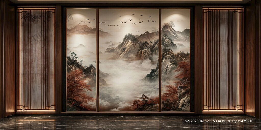中式山水屏風(fēng) 典雅室內(nèi)景致
