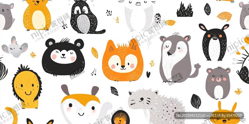 可愛動物無縫圖案插畫