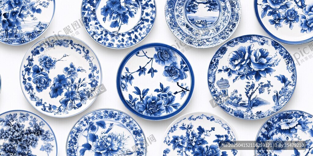 藍白青花瓷盤藝術(shù)展示