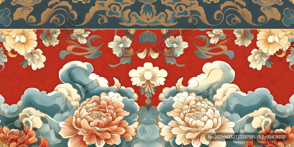 中式傳統(tǒng)花卉海浪紋樣