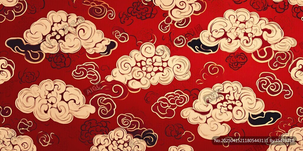 中式祥云紅底傳統(tǒng)圖案