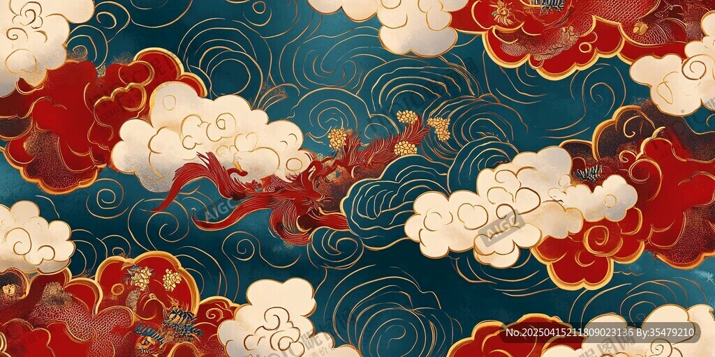 中式云紋祥龍華麗圖案