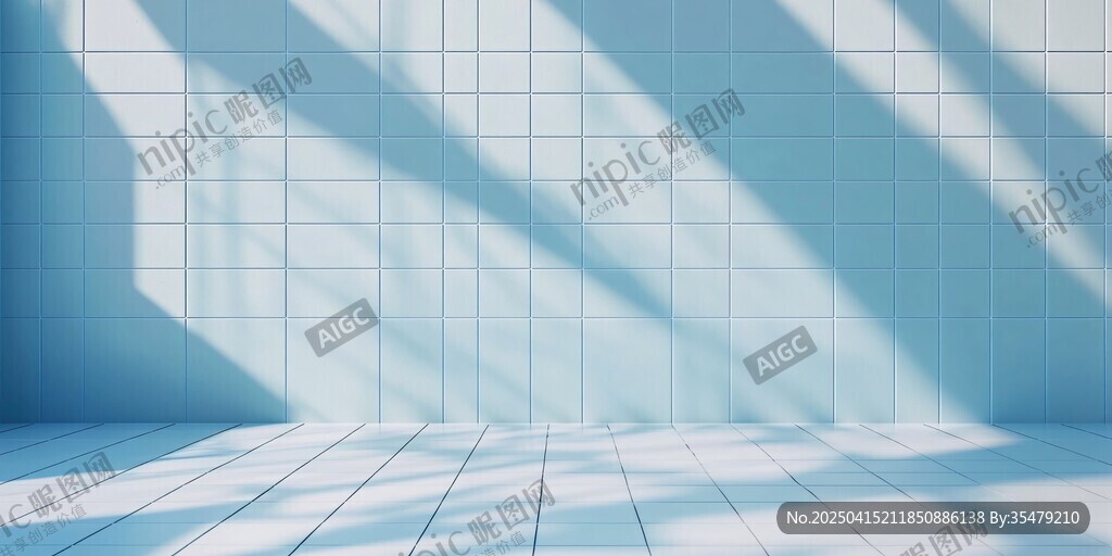 藍調(diào)光影瓷磚墻面空間