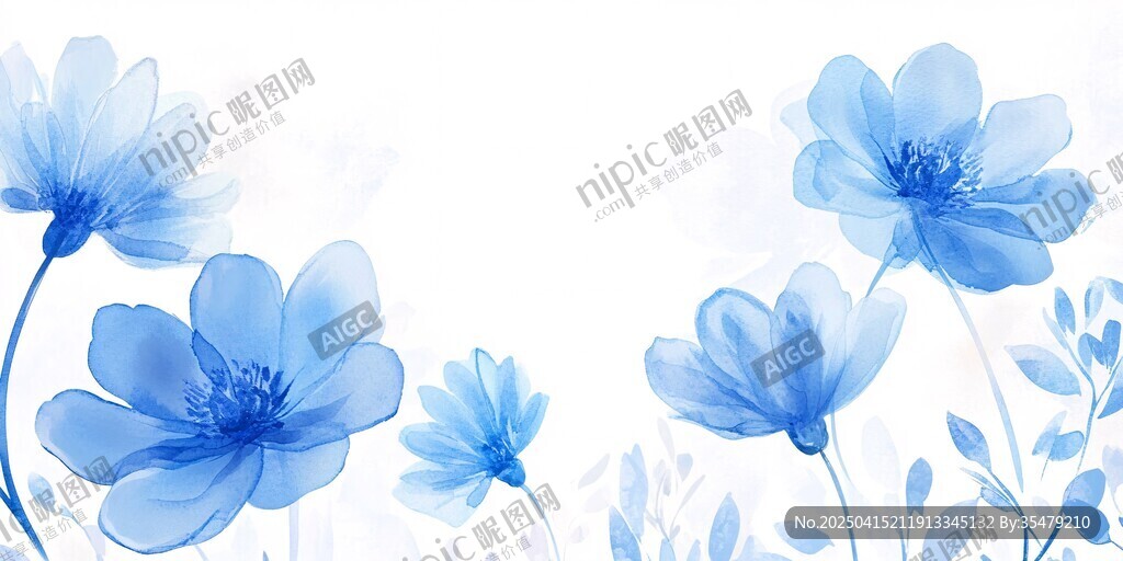 藍色花卉水彩風(fēng)清新插畫