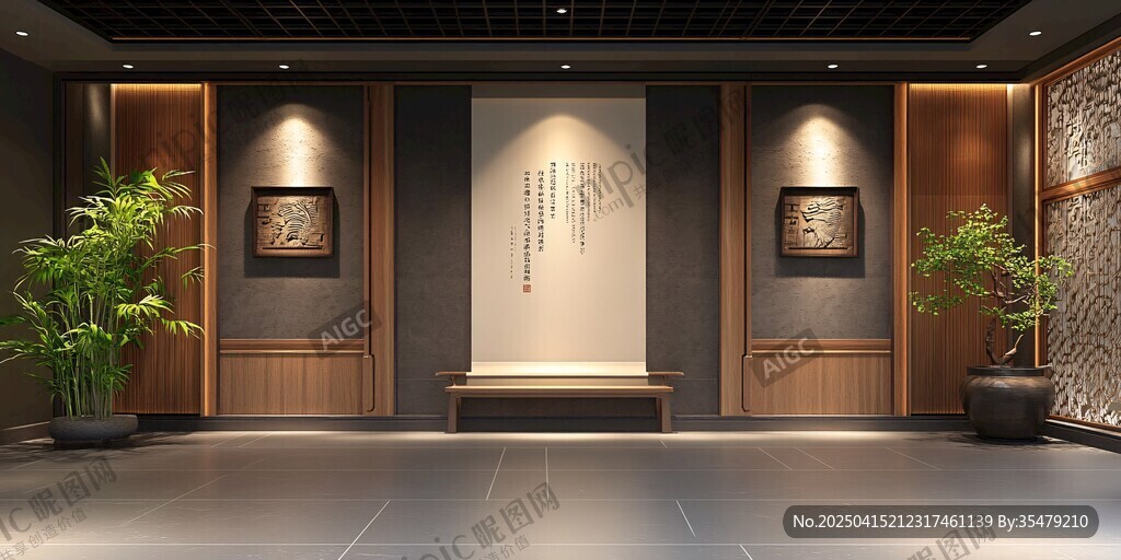 中式典雅門廳室內(nèi)裝飾場景
