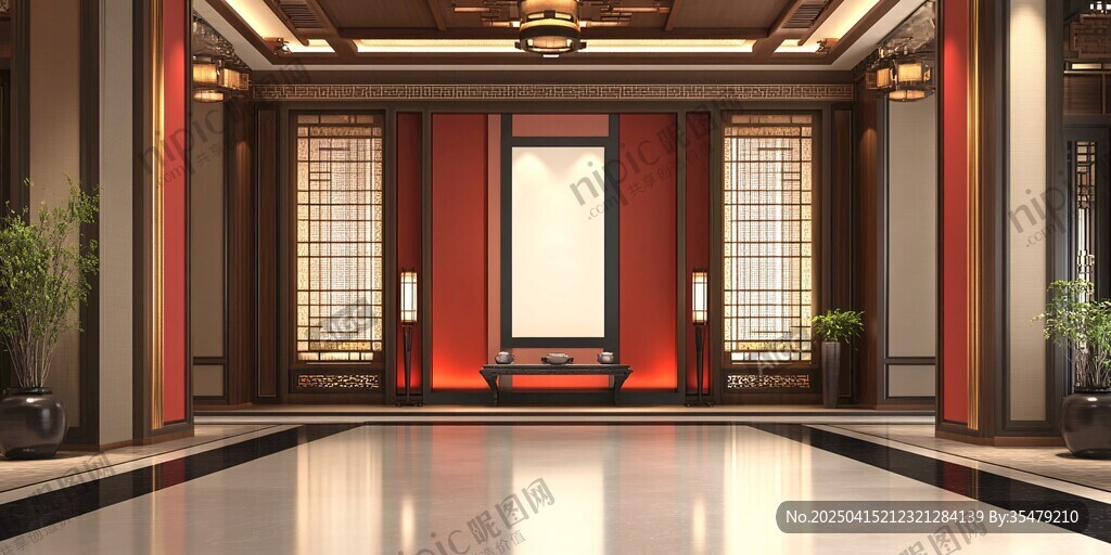 中式典雅大廳室內(nèi)場景