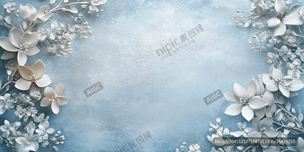 藍(lán)底白花夢(mèng)幻花卉背景圖