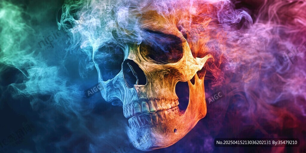 彩色煙霧中的神秘骷髏頭