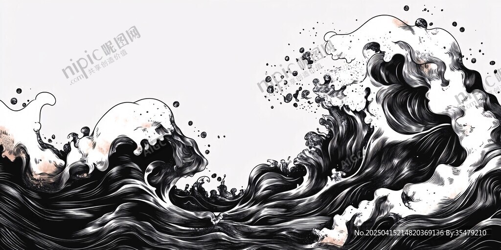 水墨海浪藝術(shù)插畫