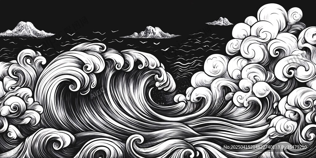 黑白海浪奇幻藝術(shù)圖景