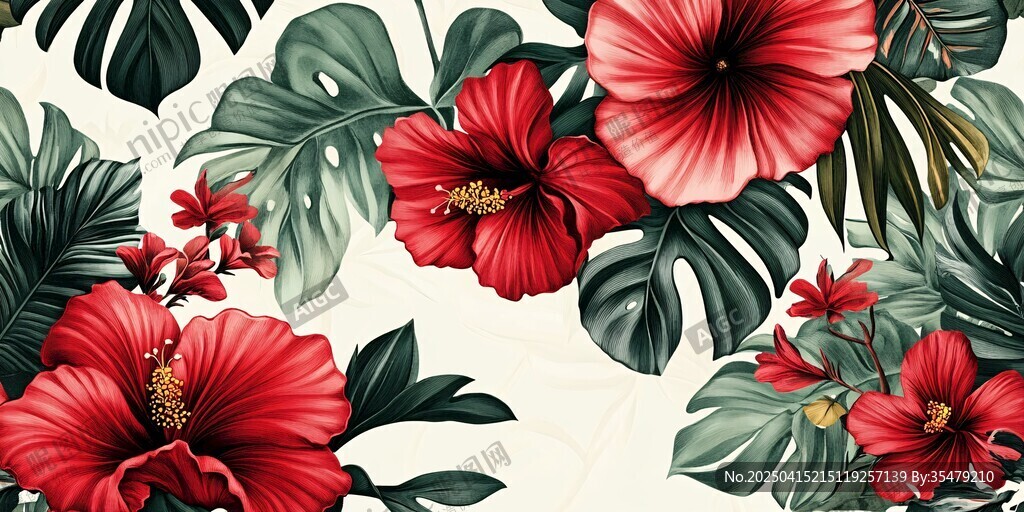 紅色扶桑花葉精美圖案