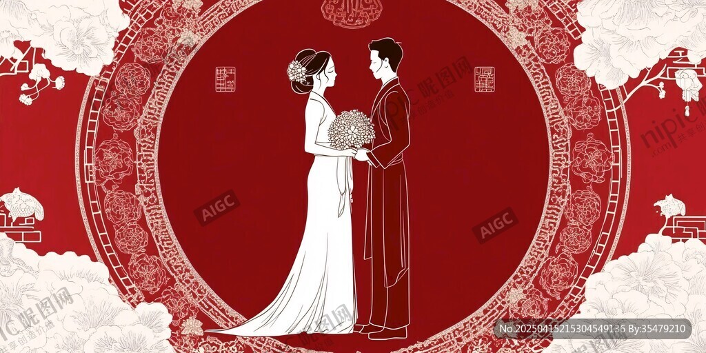 中式婚禮新人浪漫相依