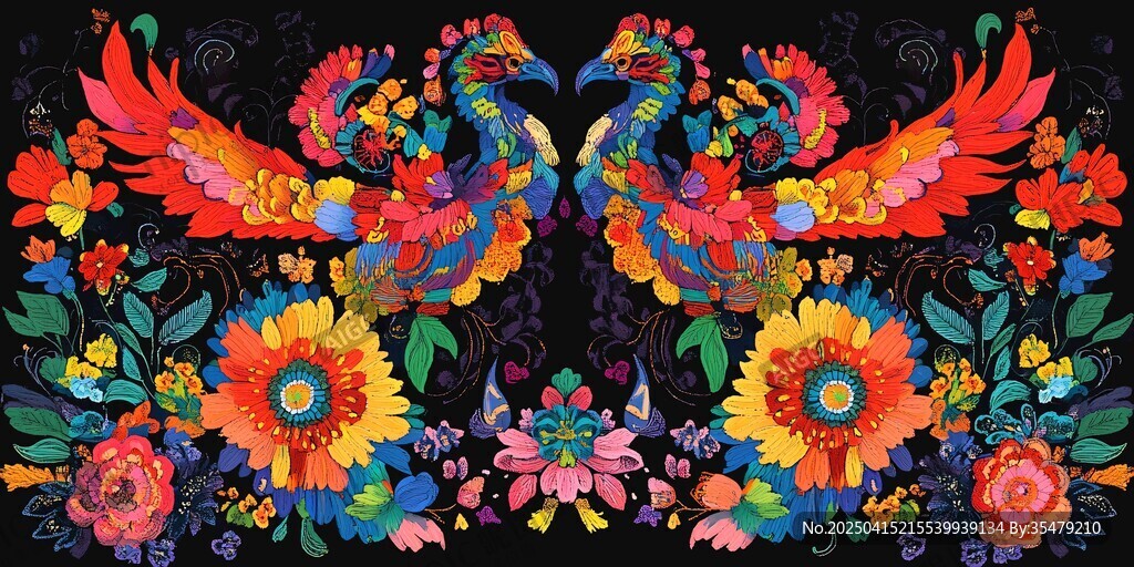 雙鳳繁花圖