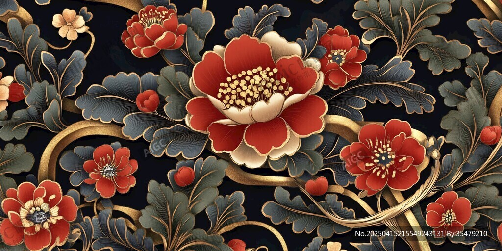 中式繁花錦簇國風花紋圖