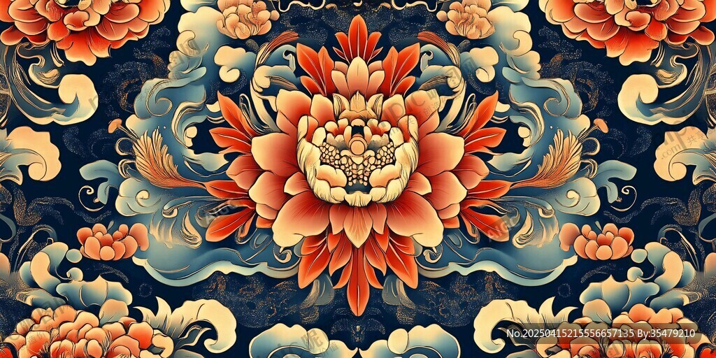 中式牡丹云紋傳統(tǒng)圖案