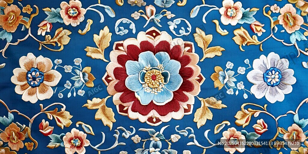 藍(lán)色錦緞花卉精美圖案