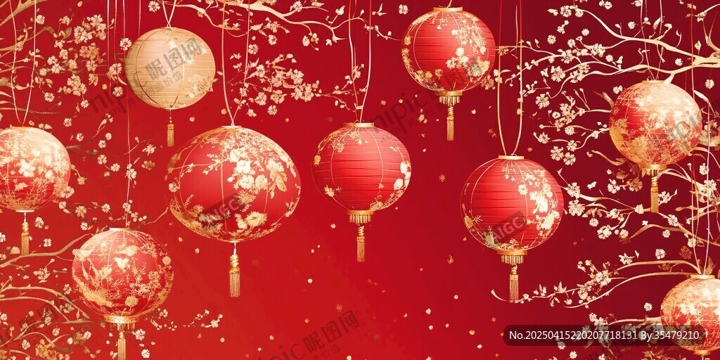 喜慶紅燈籠裝點(diǎn)吉祥背景