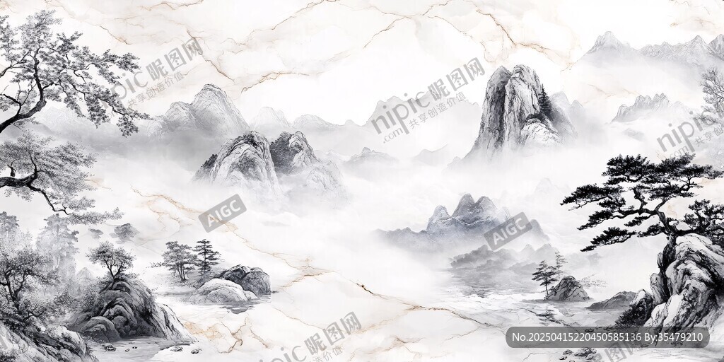 水墨山水大理石紋理背景圖