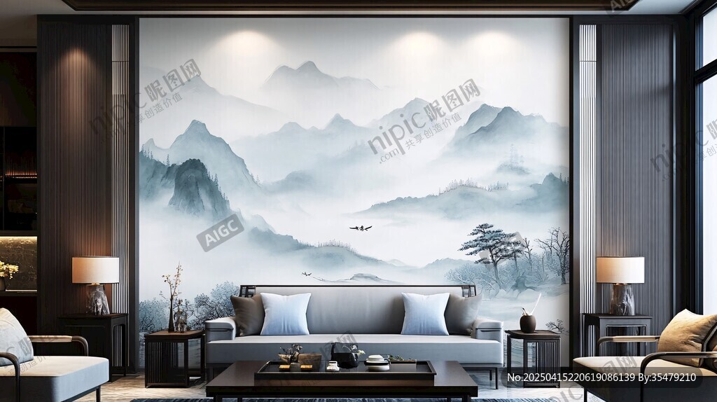 中式山水風(fēng)客廳典雅空間