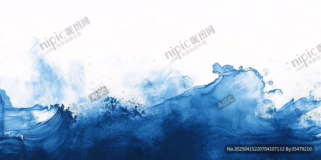 藍(lán)色水墨海浪抽象藝術(shù)圖