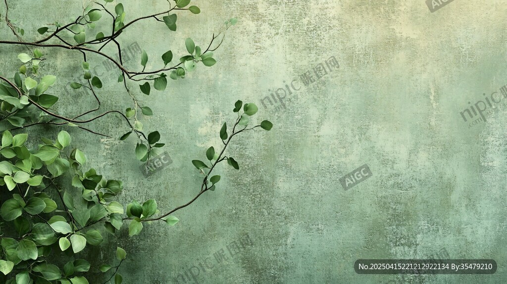 綠葉攀附舊墻的清新景致