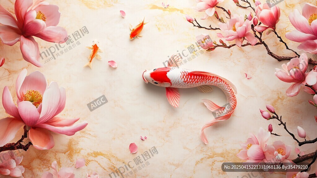錦鯉戲花圖