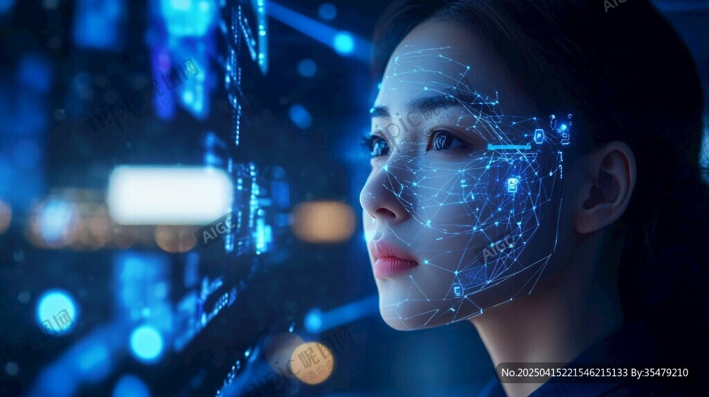 科技感女性面部光影特效