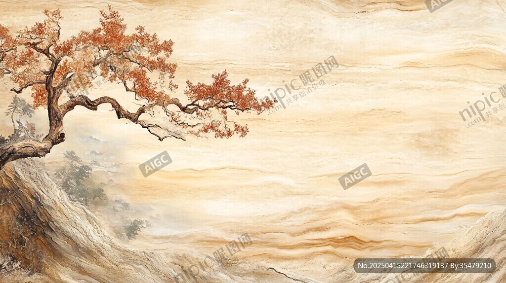 秋景孤樹圖