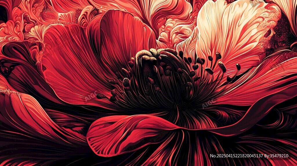 絢麗紅色花卉藝術(shù)插畫