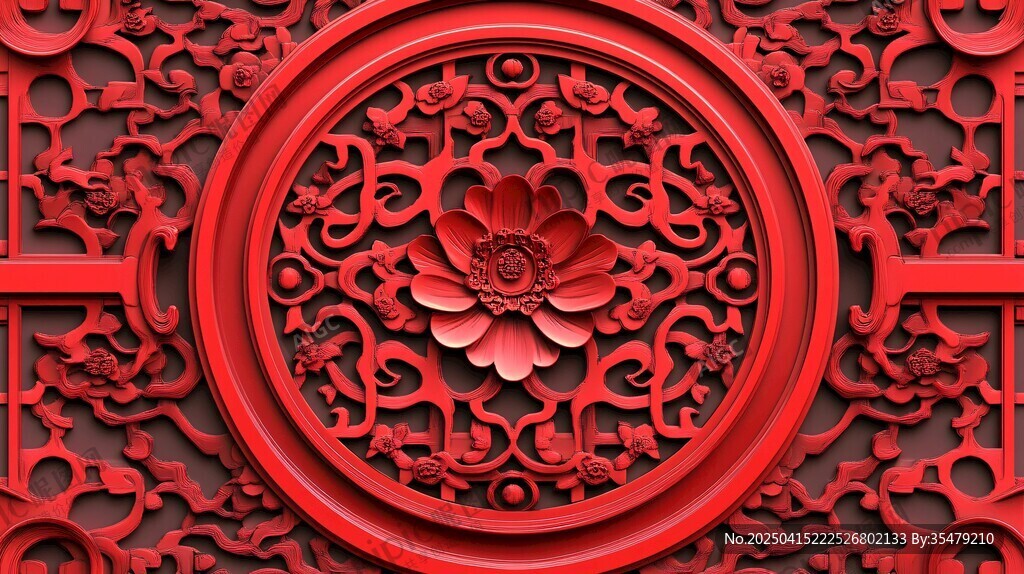 中式紅雕花飾