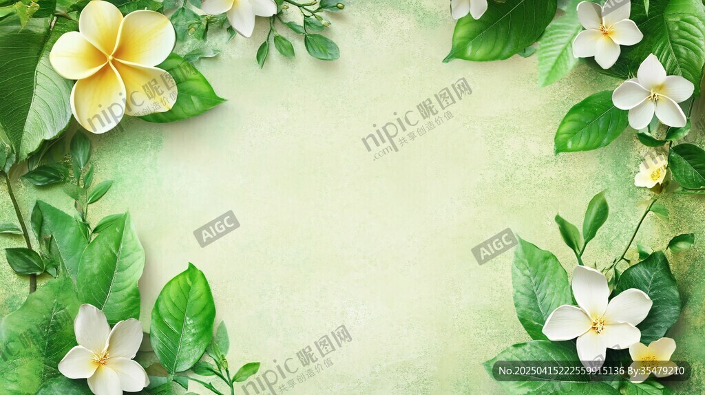 清新花卉綠葉邊框背景圖