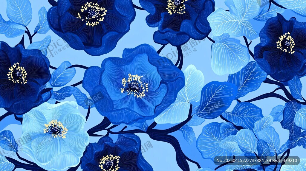 藍(lán)色花卉圖案背景紋理