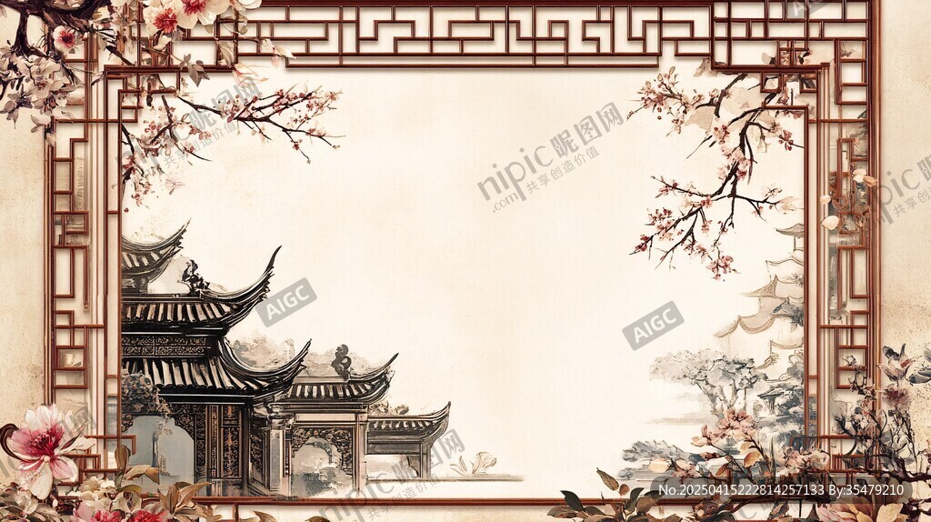 中式古典建筑風景背景圖