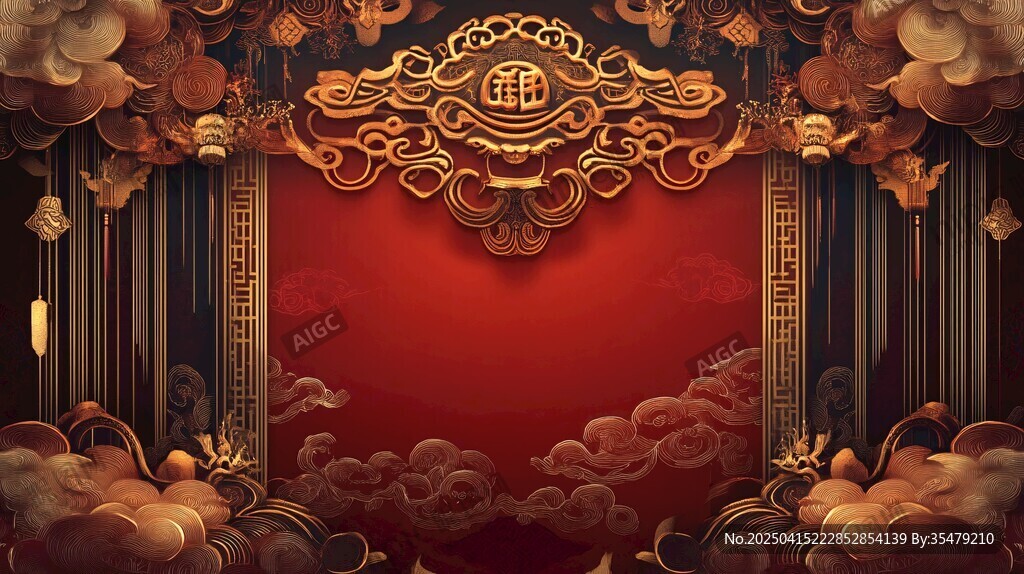 中式喜慶紅金背景舞臺(tái)風(fēng)
