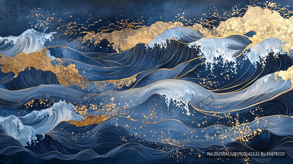金藍交織的壯闊海浪圖景