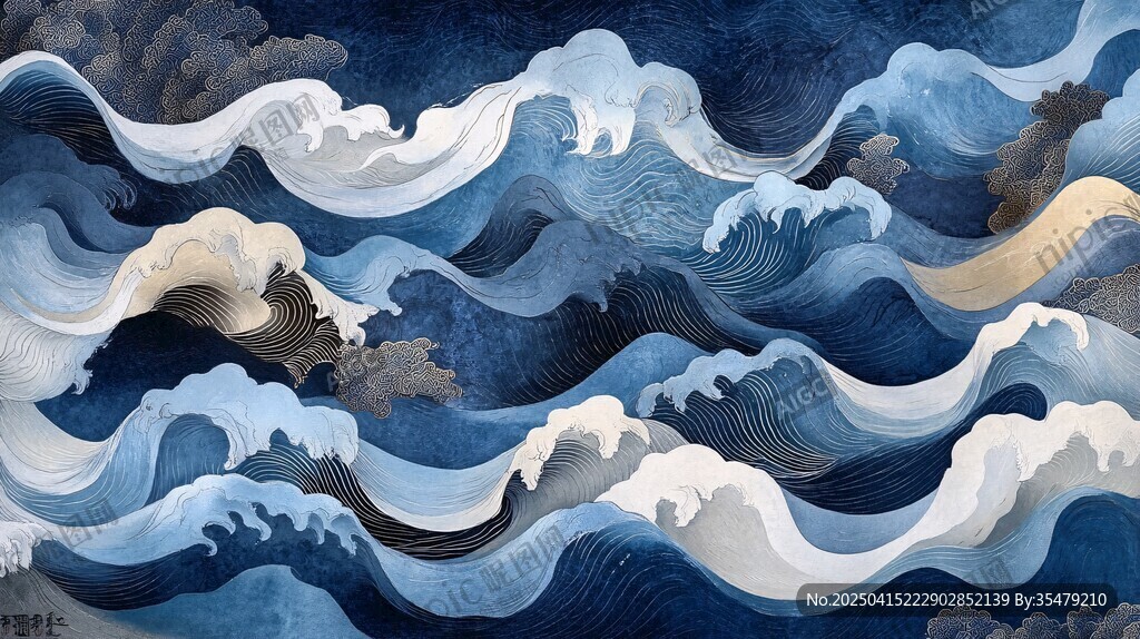 夢(mèng)幻藍(lán)色海浪藝術(shù)畫(huà)作