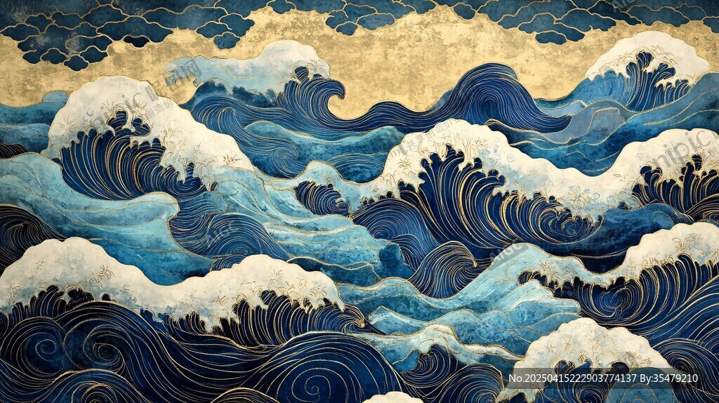 日式浮世繪風(fēng)格洶涌海浪圖